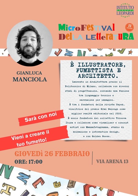 L'appuntamento per i bambini con Gianluca Manciola al Microfestival della letteratura dell'Istituto Europeo Leopardi
