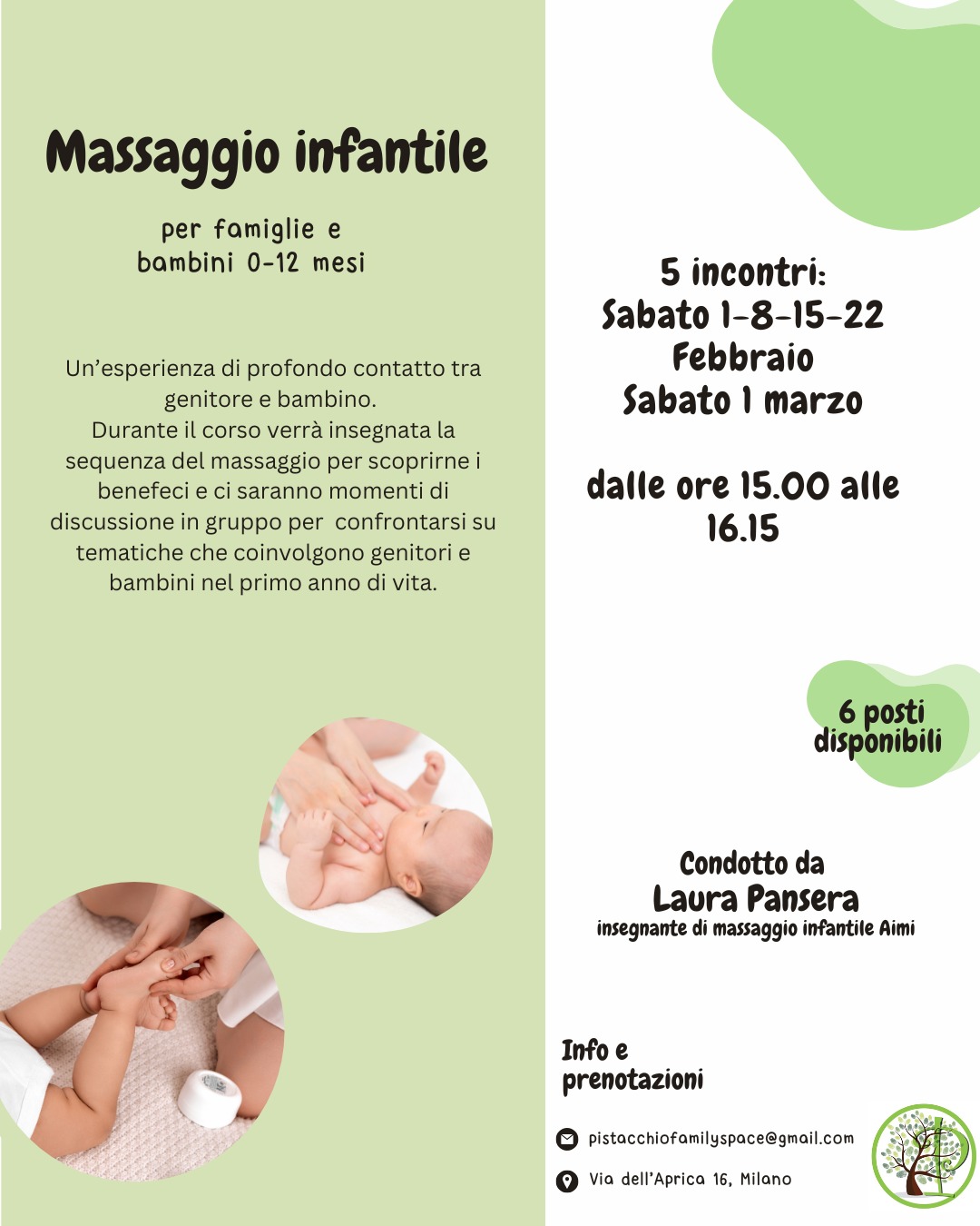 Da Pistacchio Family Space: inizio del corso sul massaggio infantile